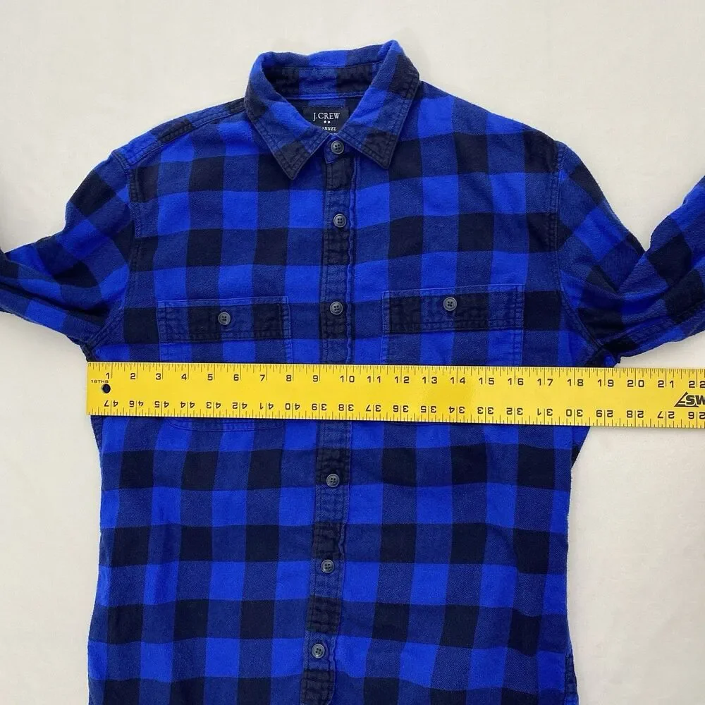J Crew Flannel Shirt Mens Small Blue Buffalo Check Button Down Cotton Grunge